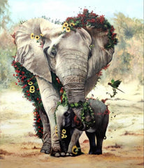 Mother Elephant with her kid In acrylic paints Mother Elephant with her kid In acrylic paints