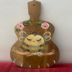 Wooden key holder with peaceful bee art Wooden key holder with peaceful bee art