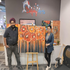 Indian yellow and orange flowers with gold leaf work In acrylic paints Indian yellow and orange flowers with gold leaf work In acrylic paints