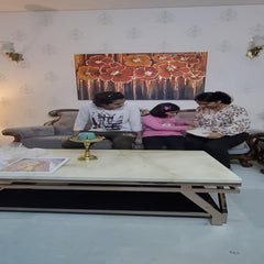 Indian yellow and orange flowers with gold leaf work In acrylic paints Indian yellow and orange flowers with gold leaf work In acrylic paints