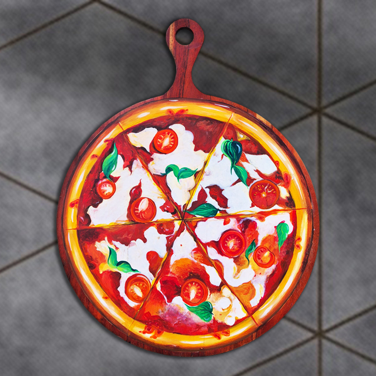 Wooden Chopper Board with Pizza Art