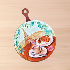 Wooden Chopper Board with Breakfast in Paris