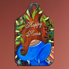 wooden key holder with beautiful elephant art