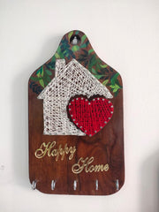 wooden key holder with thread art